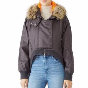 KAUFMANFRANCO High Low Faux Fur jacket gray orange - L
